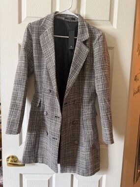 Lulu's Black & White Plaid Double-Breasted Blazer Coat